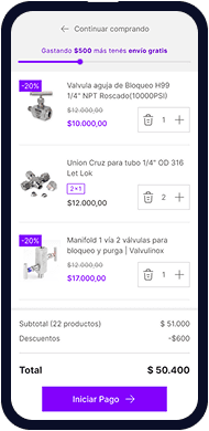 Portal de pedidos B2B en dispositivo móvil